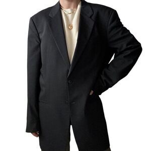 Armani Collezioni Saks Fifth Avenue Navy Blue Wool Pin Stripe Blazer Sport Coat